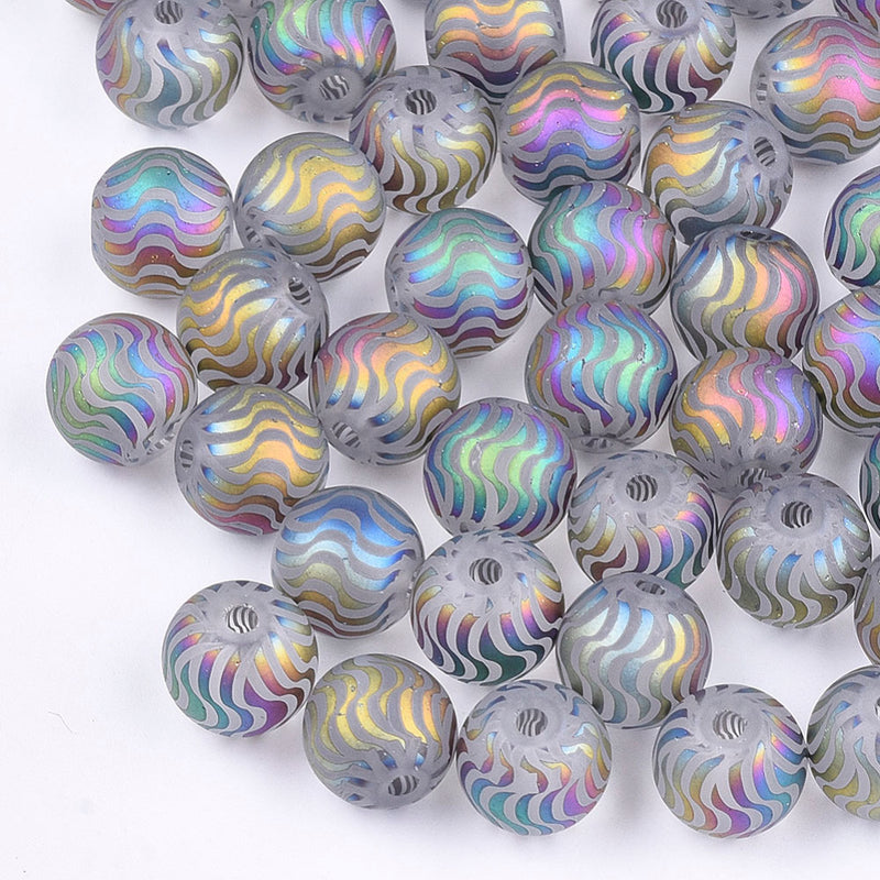 Glass - Round - Frosted with Waves - Electroplated - 8mm - 20 pieces