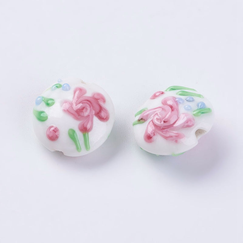 Lampwork - Coin (Domed) - Flower - 20mm - 1 pair