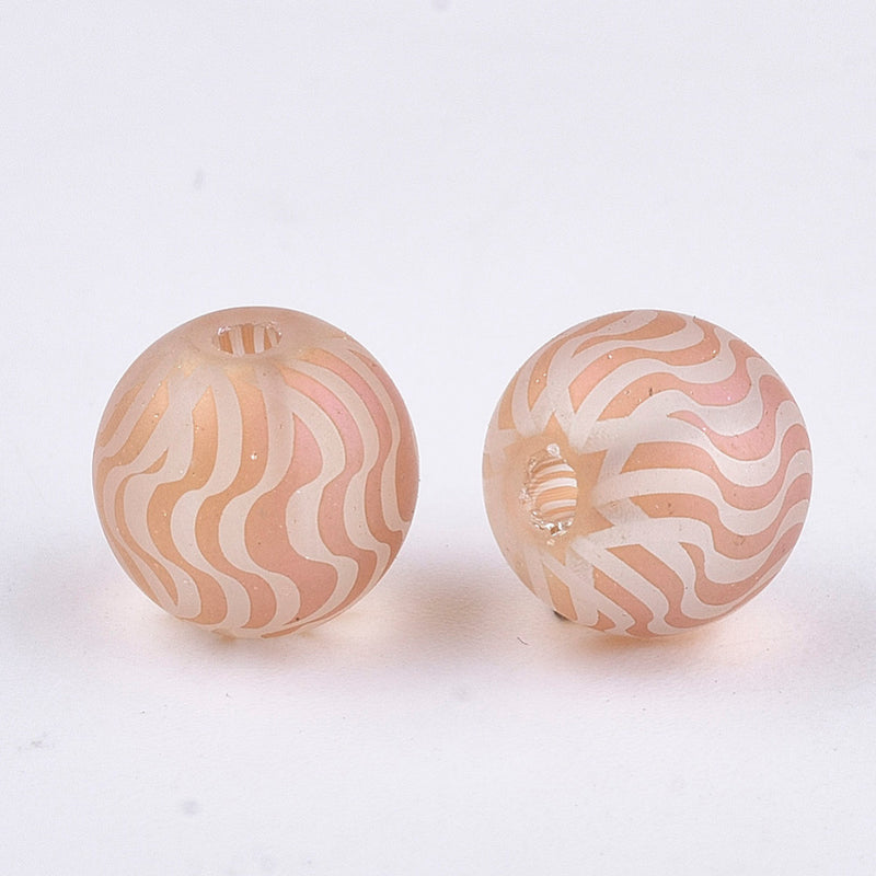 Glass - Round - Frosted with Waves - Electroplated - 8mm - 20 pieces