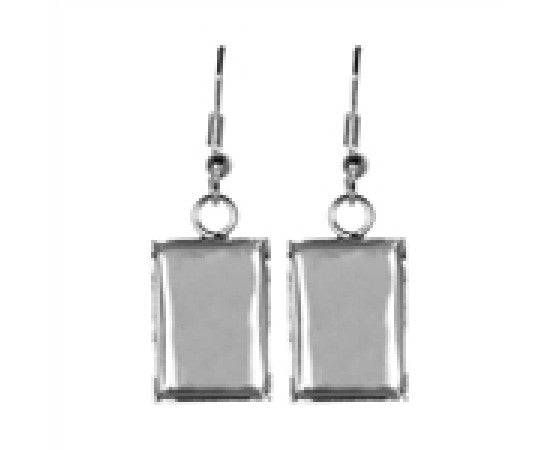 Bezel Earrings - Rectangle - 18mm x 12mm - 1 pair - Silver