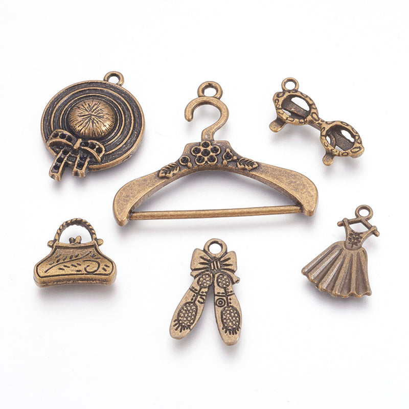 Charms - Ladies Wear - 6 pieces - Antique Bronze