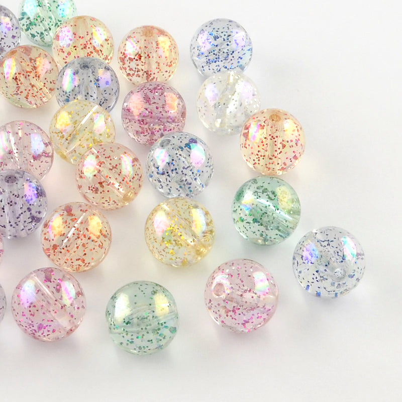 Acrylic - Round - 14mm - 20 pieces - AB with Glitter