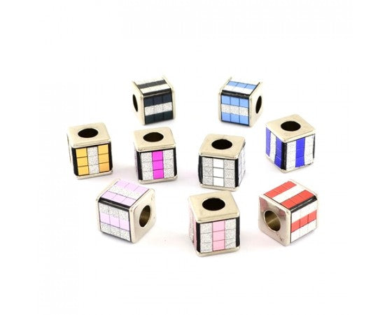 Acrylic - Cube - 12mm x 12mm - 10 pieces - Silver Striped