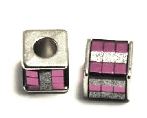 Acrylic - Cube - 12mm x 12mm - 10 pieces - Silver Striped