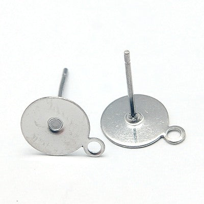 Ear Post with Loop - Stainless Steel - 8mm Pad - 5 Pairs (10 pieces)