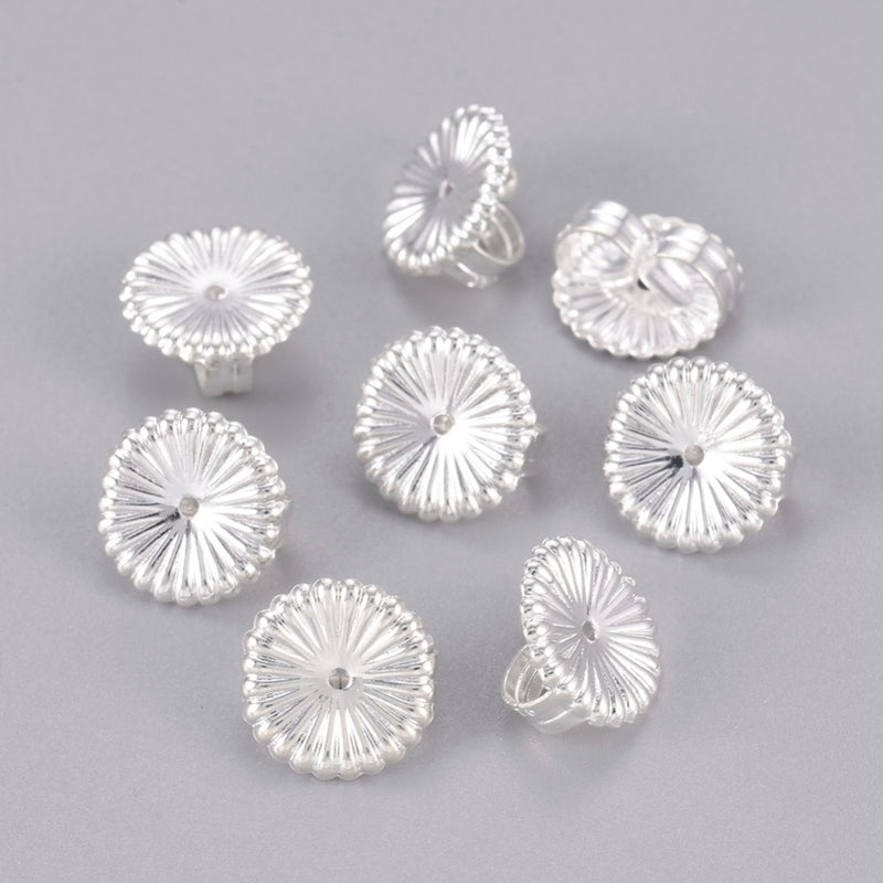 Earring Back - Nut (Flower) - 9mm - Silver - 5 pairs