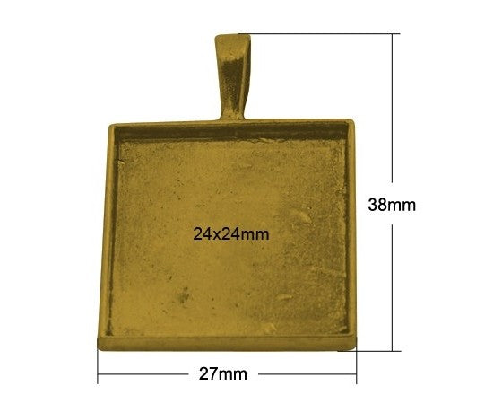 Bezel Pendant - Square - 24mm - Antique Gold