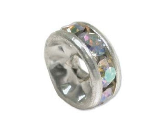 Rhinestone Rondelle - 10mm - Silver with Clear AB Crystal