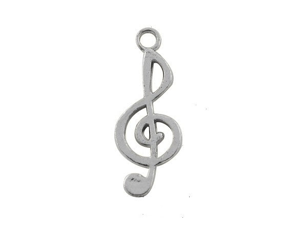 Charms - Treble Clef - 26mm x 10mm - 10 pieces - Antique Silver