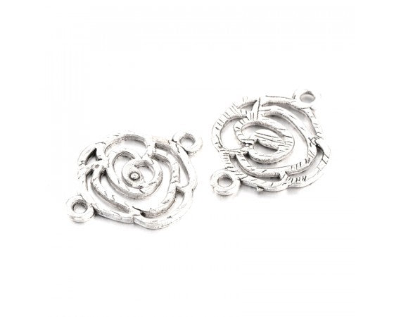 Metal - Connector - Flower - 26mm x 20mm - Antique Silver