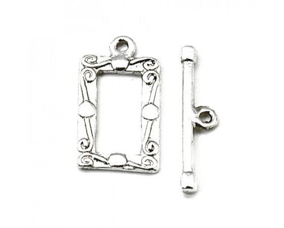 Toggle Clasp - Rectangle - 20mm x 11.5mm - Antique Silver