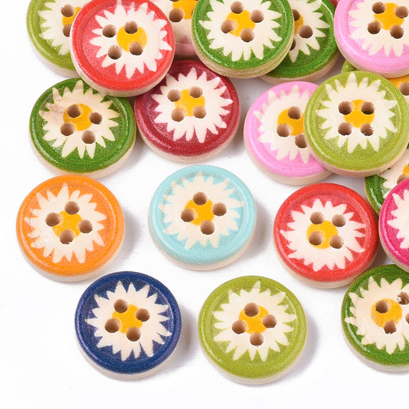 Buttons - 4-Hole - Wood- 13mm x 4mm - 100 pieces