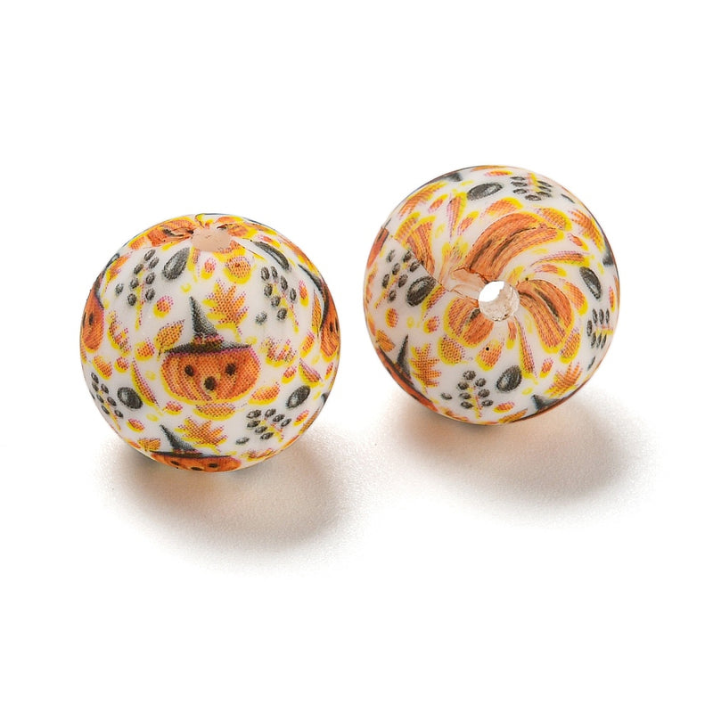 Silicone - Round - Halloween Pumpkin - 15mm - 2 pieces