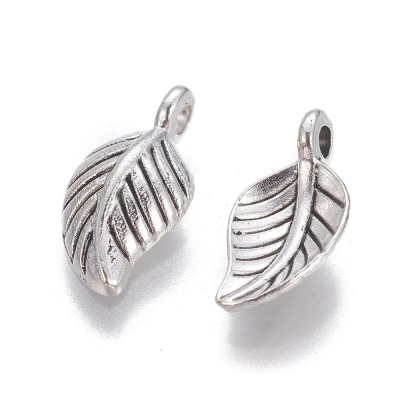 Charms - Leaf - 14.5mm x 7.5mm - 10 pieces - Antique Silver