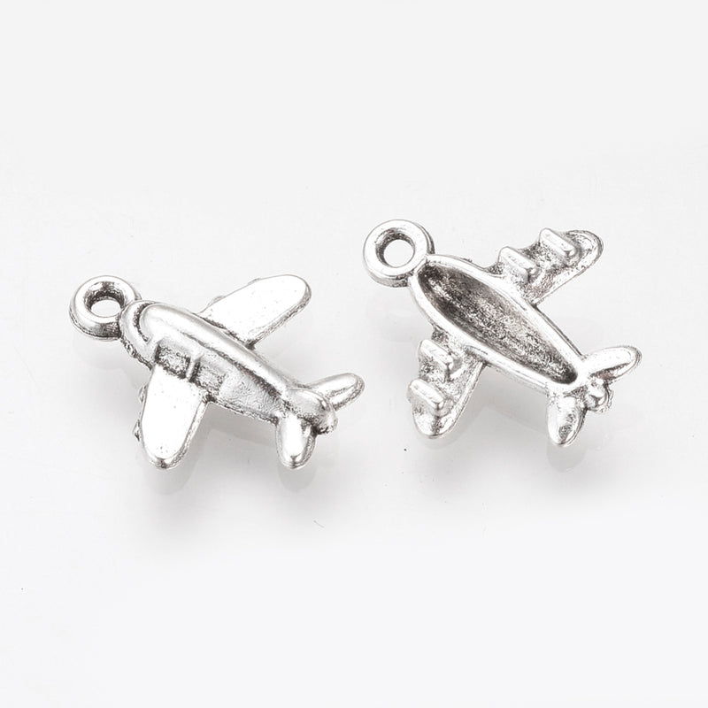 Charms - Airplane - 10 pieces - Antique Silver