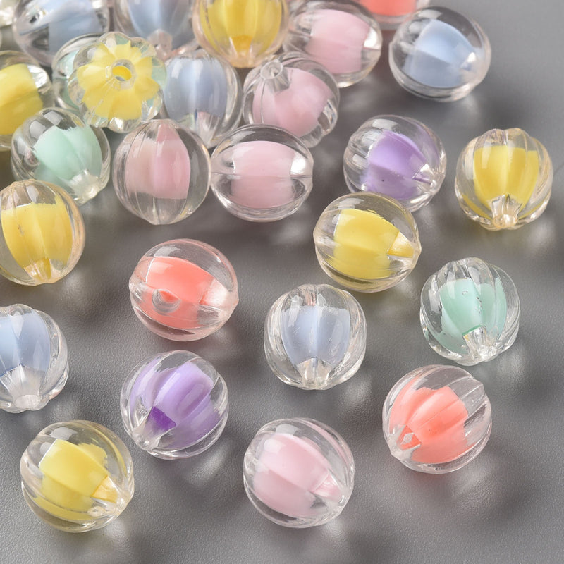 Acrylic - Round - Pumpkin - 11mm x 11.5mm - Transparent - 40 pieces