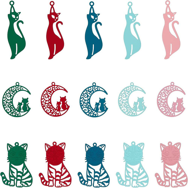 Charms - Stainless Steel - Spray Painted - Cats - 2 pieces