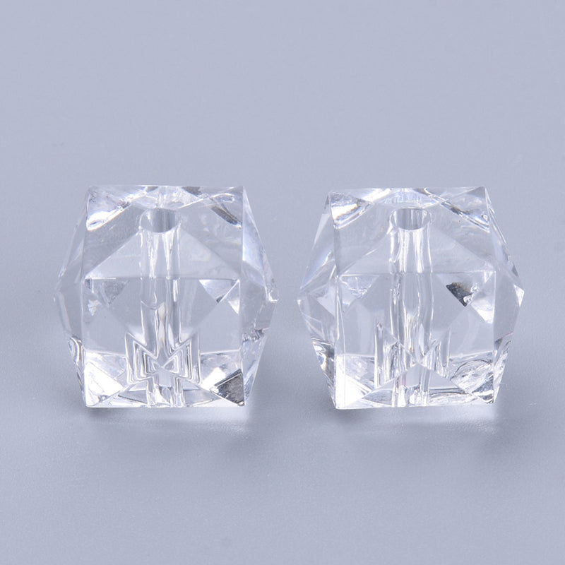 Acrylic - Cube (Faceted) - 14mm x 14mm - 10 pieces - Clear