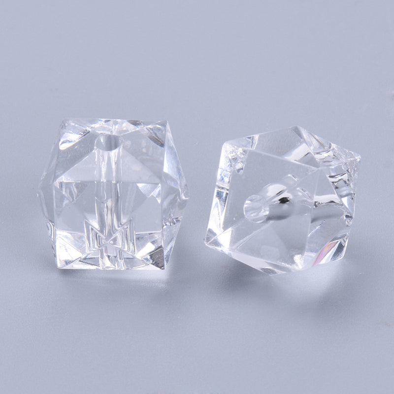 Acrylic - Cube (Faceted) - 14mm x 14mm - 10 pieces - Clear