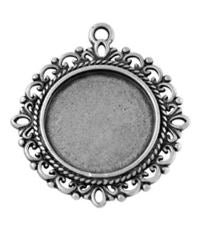 Bezel Pendant Kit - Round - 1 set - Antique Silver