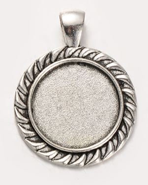 Bezel Pendant Kit - Round - 1 set - Antique Silver