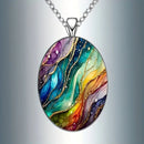 Metal Necklace with Oval Glass Pendant