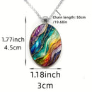 Metal Necklace with Oval Glass Pendant