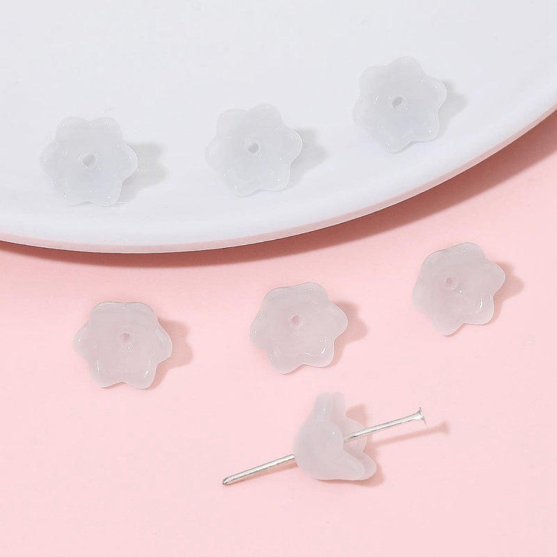 Glass - Flower - 12mm x 7mm - 10 pieces - White
