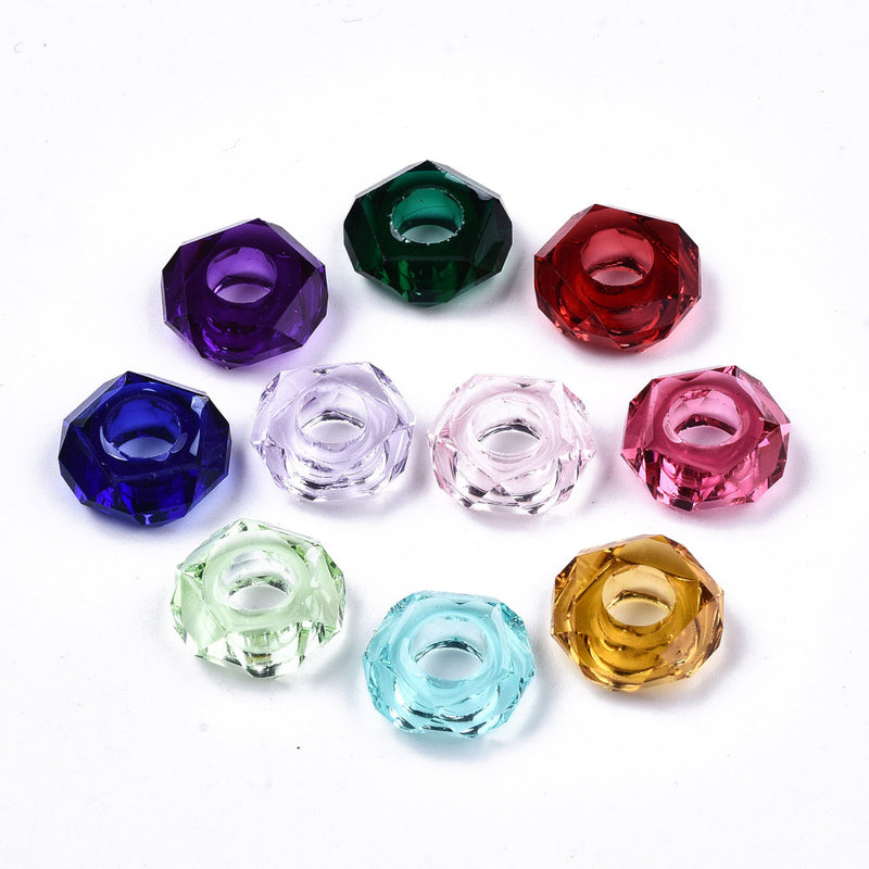 Acrylic - Disc - Faceted - 14mm x 5mm - 20 pieces - Mixed Colours