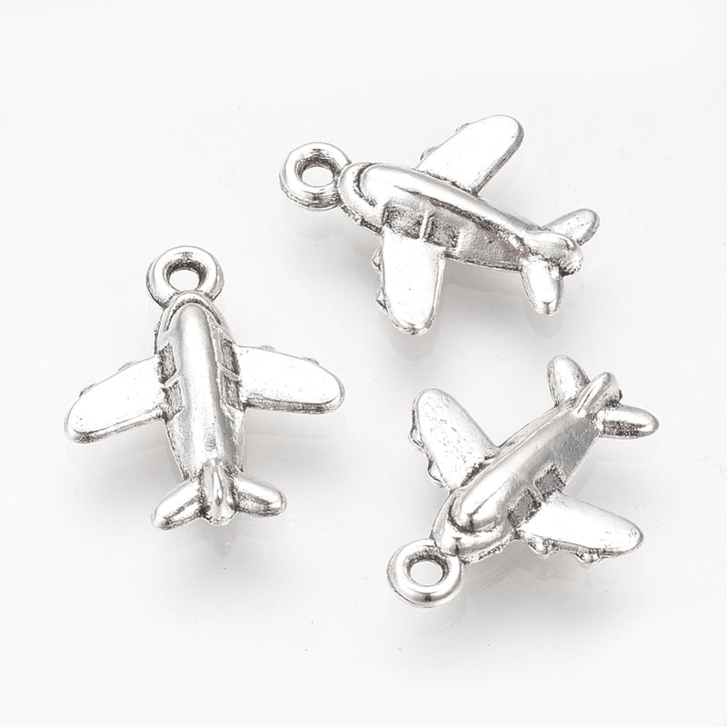 Charms - Airplane - 10 pieces - Antique Silver