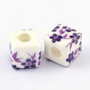 Porcelain - Cube - 10mm - 10 pieces - White and Purple