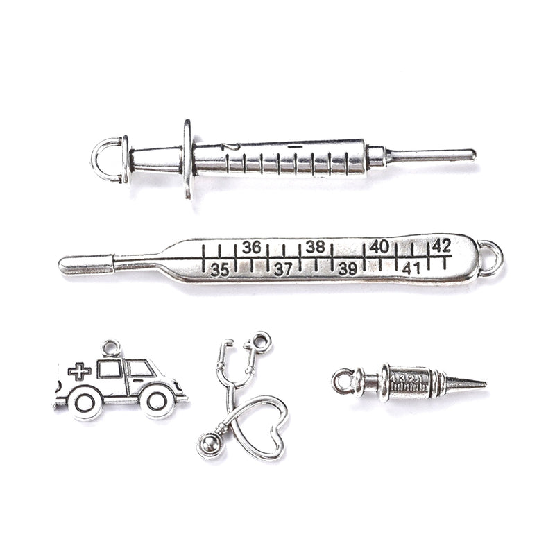 Charms - Medical - Antique Silver - 5 pieces
