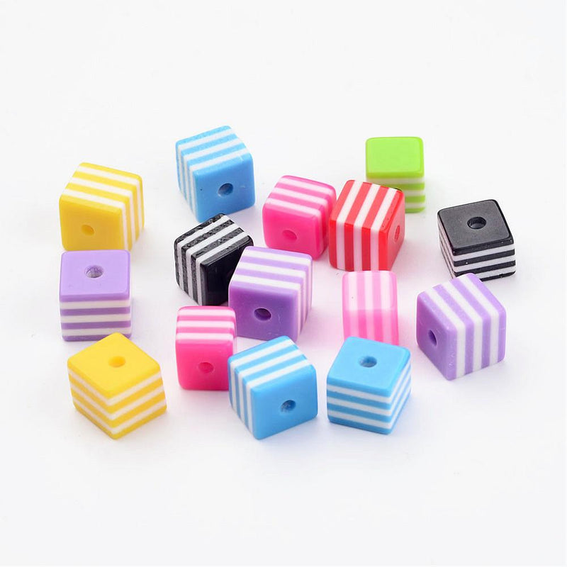 Resin - Cube - 8mm - Stripes - 10 pieces