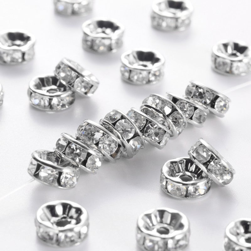 Rondelles with Rhinestones - 8mm - 20 pieces