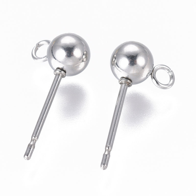 Ear Post with Loop and Ball - Stainless Steel - 5 pairs (10 pieces)