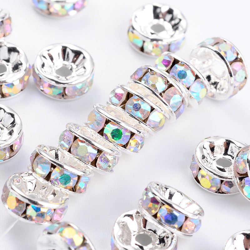 Rondelles with Rhinestones - 8mm - 20 pieces