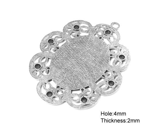 Bezel Pendant - Oval (Flower) - 60mm x 48mm - 1 piece - Antique Silver