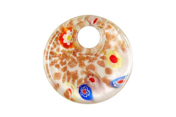 Pendant - Murano Glass - Millefiori - Coin - 40mm - 1 piece