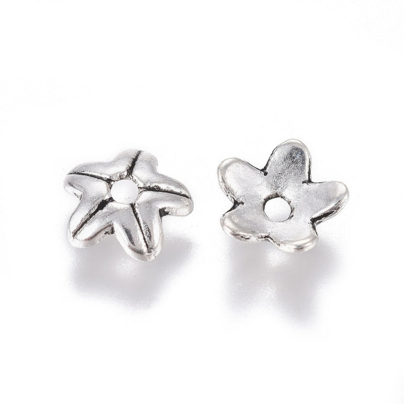 Bead Caps - Metal - Flower - 9mm - Antique Silver