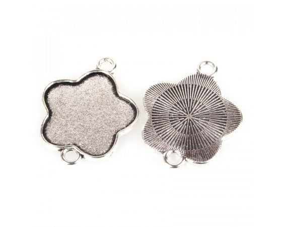 Bezel Connectors - Flower - 25mm - 1 piece - Antique Silver