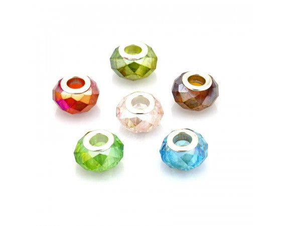 Glass - Rondelle (Faceted) (European Style) - 14mm x 9mm - 1 piece - AB