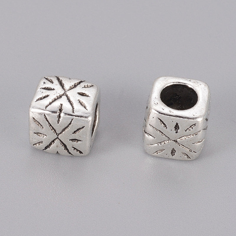 Metal - Cube (European Style) - 9mm x 9mm - Antique Silver