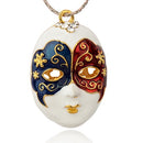 Pendant - Mask - Enamel and Rhinestone - 45mm x 30mm - 1 piece