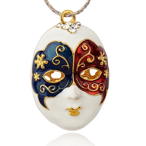 Pendant - Mask - Enamel and Rhinestone - 45mm x 30mm - 1 piece