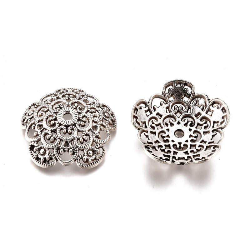 Bead Caps - Metal - Antique Silver - 2 pieces