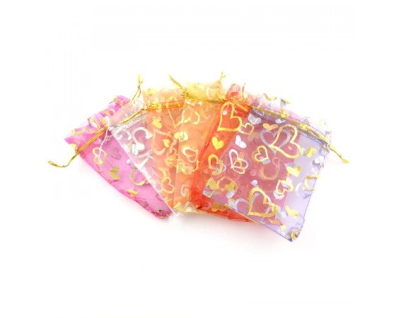 Organza Gift Bag - Heart Printed - 9cm x 7cm - 10 pieces