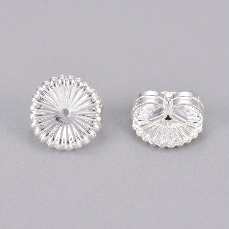 Earring Back - Nut (Flower) - 9mm - Silver - 5 pairs