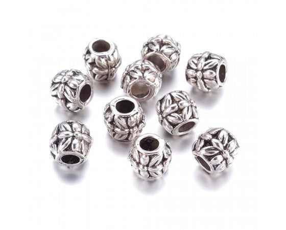 Metal - Tube (European Style) - 9mm x 9.5mm - 10 pieces - Antique Silver