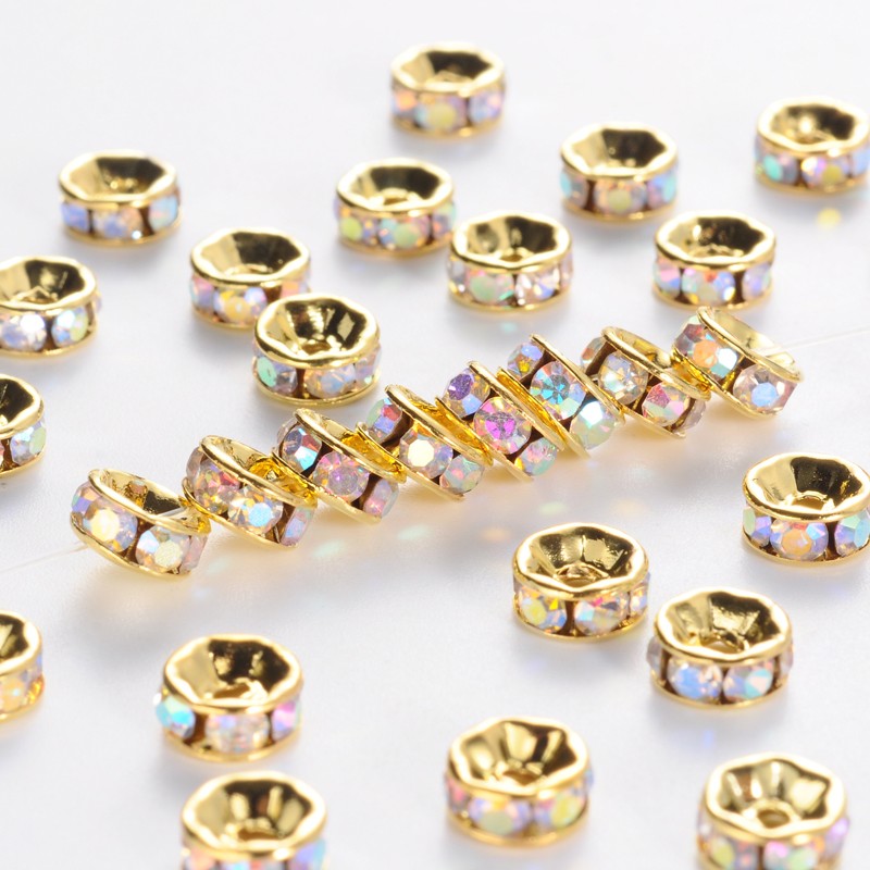 Rondelles with Rhinestones - 6mm - 20 pieces