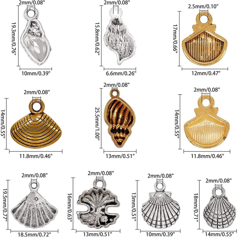 Charms - Shells - 10 pieces - Mixed